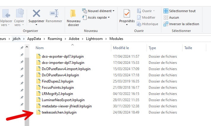 Localisation des modules dans Lightroom Classic (plugins)