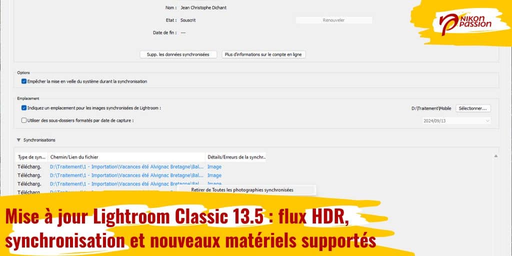 Mise à jour Lightroom Classic 13.5 : flux HDR, synchronisation et nouveaux matériels supportés