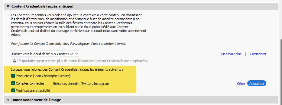Lightroom Classic : ajout des Content Credentials