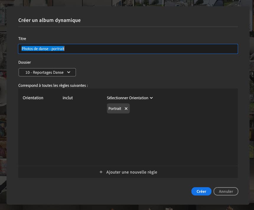 Lightroom Desktop cloud : ajout d'un album dynamique