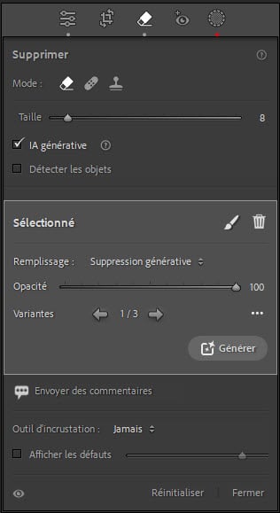 Lightroom Classic : suppression des objets avec reconnaissance automatique par l'IA générative