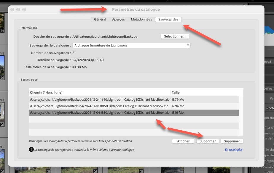 Lightroom 2025 sauvegarde du catalogue